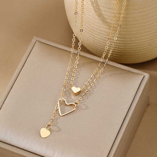 Koios Heartfelt Elegance Double-Layer Gold Pendant Necklace